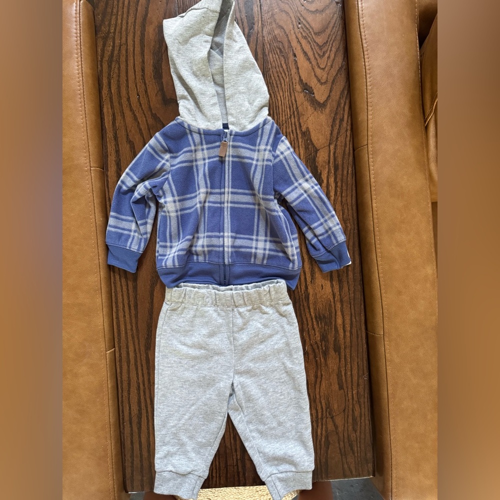 Carter's Blue Plaid Hoodie and Gray Joggers Set